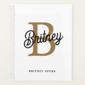 Modern Elegant Monogram Naam Zwart Goud Script Planner (Voorkant)