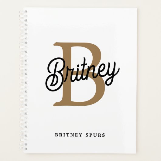 Modern Elegant Monogram Naam Zwart Goud Script Planner (Voorkant)