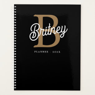 Modern Elegant Monogram Naam Zwart Goud Script Planner