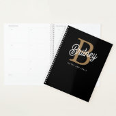 Modern Elegant Monogram Naam Zwart Goud Script Planner (Display)