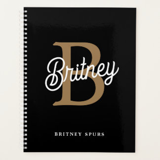 Modern Elegant Monogram Naam Zwart Goud Script Planner