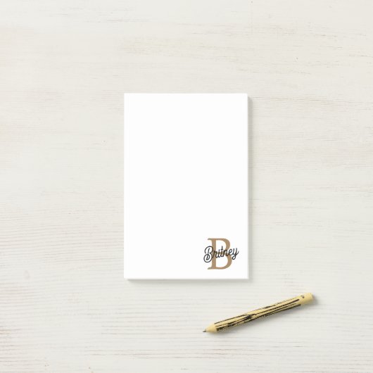 Modern Elegant Monogram Naam Zwart Goud Script Post-it® Notes (Op bureau)