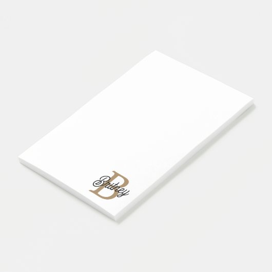 Modern Elegant Monogram Naam Zwart Goud Script Post-it® Notes (Schuin)