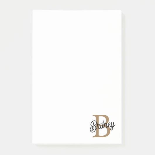 Modern Elegant Monogram Naam Zwart Goud Script Post-it® Notes (Voorkant)