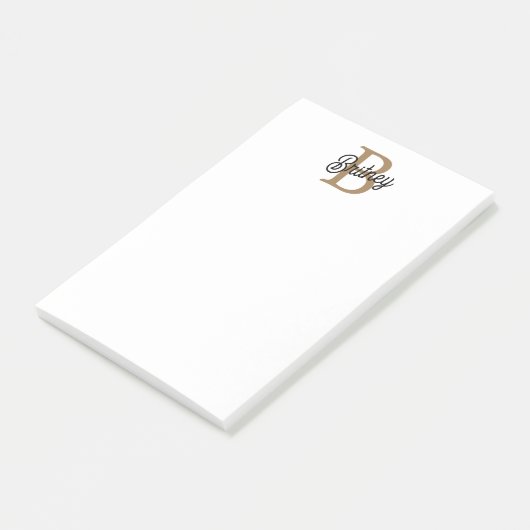 Modern Elegant Monogram Naam Zwart Goud Script Post-it® Notes (Schuin)