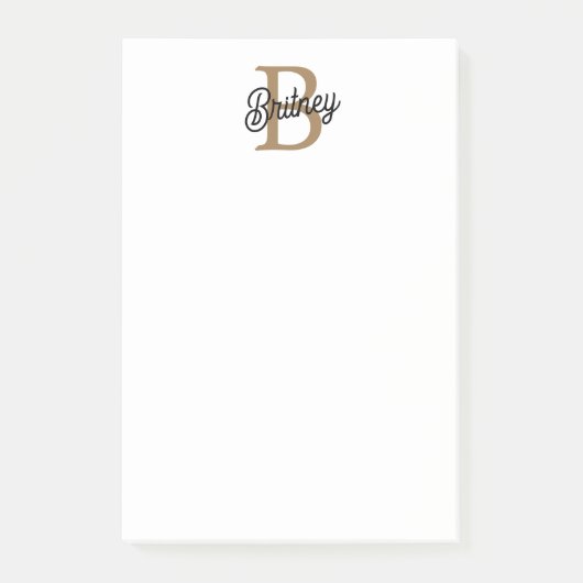 Modern Elegant Monogram Naam Zwart Goud Script Post-it® Notes (Voorkant)