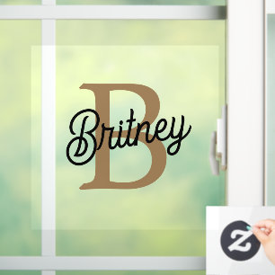 Modern Elegant Monogram Naam Zwart Goud Script Raamsticker