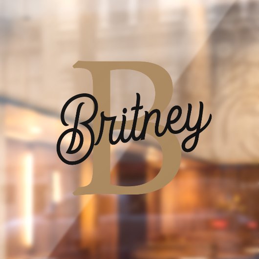 Modern Elegant Monogram Naam Zwart Goud Script Raamsticker (Vel 2)