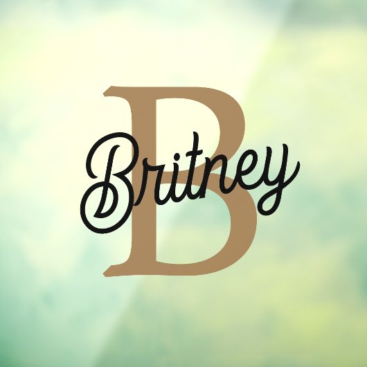 Modern Elegant Monogram Naam Zwart Goud Script Raamsticker (Vel 3)