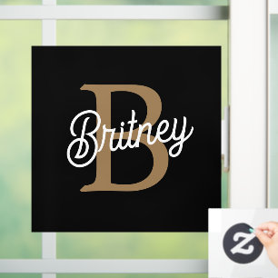 Modern Elegant Monogram Naam Zwart Goud Script Raamsticker