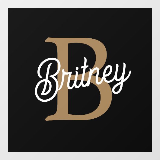 Modern Elegant Monogram Naam Zwart Goud Script Raamsticker (Vel)