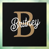 Modern Elegant Monogram Naam Zwart Goud Script Raamsticker (Vel 3)