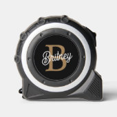 Modern Elegant Monogram Naam Zwart Goud Script Rolmaat (Voorkant)