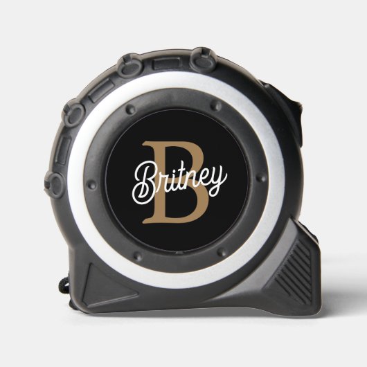 Modern Elegant Monogram Naam Zwart Goud Script Rolmaat (Voorkant)