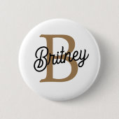 Modern Elegant Monogram Naam Zwart Goud Script Ronde Button 5,7 Cm (Voorkant)