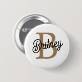 Modern Elegant Monogram Naam Zwart Goud Script Ronde Button 5,7 Cm (Voorkant /achterkant)