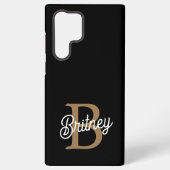Modern Elegant Monogram Naam Zwart Goud Script Samsung Galaxy Hoesje (Achterkant)