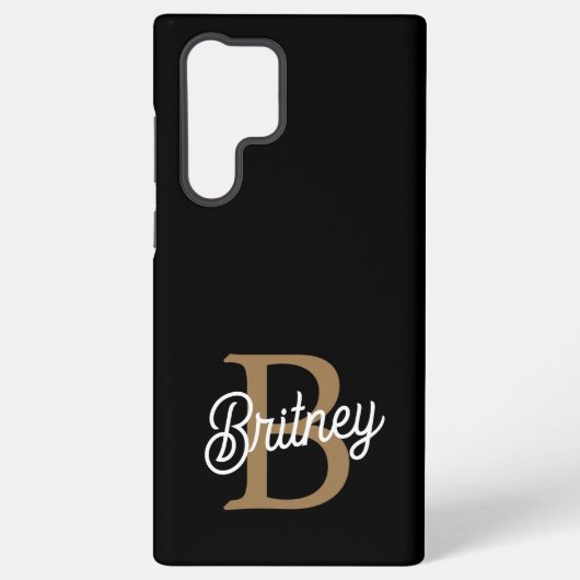 Modern Elegant Monogram Naam Zwart Goud Script Samsung Galaxy Hoesje (Achterkant)