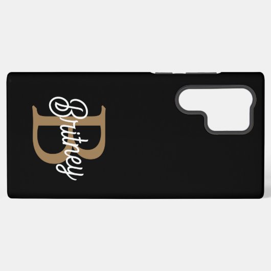 Modern Elegant Monogram Naam Zwart Goud Script Samsung Galaxy Hoesje (Achterkant horizontaal)