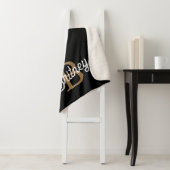 Modern Elegant Monogram Naam Zwart Goud Script Sherpa Deken (In situ)