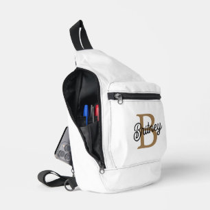 Modern Elegant Monogram Naam Zwart Goud Script Sling Bag