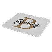 Modern Elegant Monogram Naam Zwart Goud Script Snijplank (Hoek)