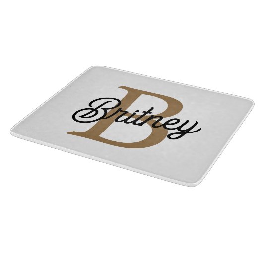 Modern Elegant Monogram Naam Zwart Goud Script Snijplank (Hoek)