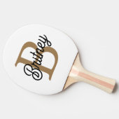 Modern Elegant Monogram Naam Zwart Goud Script Tafeltennisbatje (Zijkant)