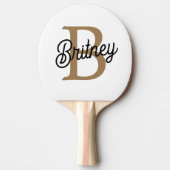 Modern Elegant Monogram Naam Zwart Goud Script Tafeltennisbatje (Voorkant)