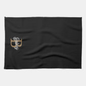 Modern Elegant Monogram Naam Zwart Goud Script Theedoek (Horizontaal)