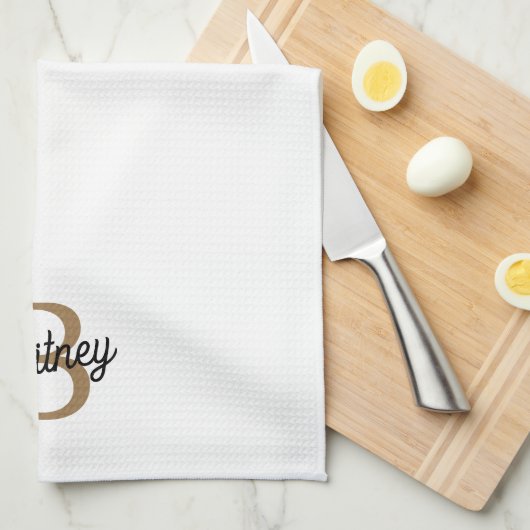 Modern Elegant Monogram Naam Zwart Goud Script Theedoek (Quarter Fold)