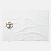 Modern Elegant Monogram Naam Zwart Goud Script Theedoek (Horizontaal)