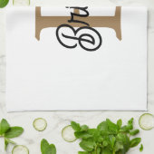 Modern Elegant Monogram Naam Zwart Goud Script Theedoek (Gevouwen)