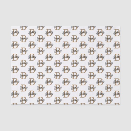 Modern Elegant Monogram Naam Zwart Goud Script Tissuepapier (Voorkant)