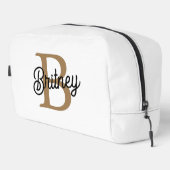 Modern Elegant Monogram Naam Zwart Goud Script Toilettasje (Rechterhoek)