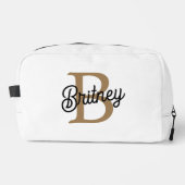 Modern Elegant Monogram Naam Zwart Goud Script Toilettasje (Voorkant)