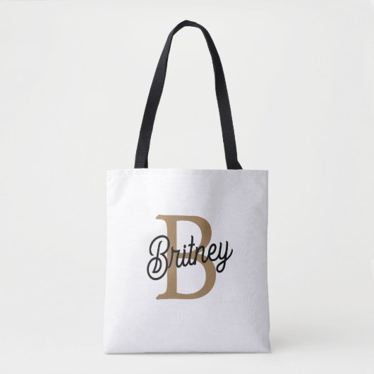 Modern Elegant Monogram Naam Zwart Goud Script Tote Bag (Voorkant)