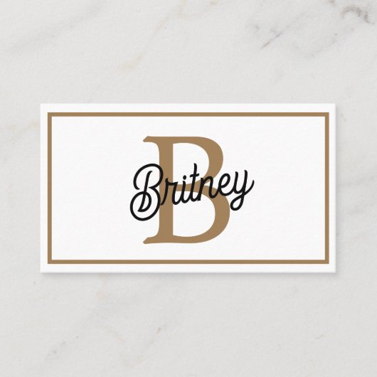 Modern Elegant Monogram Naam Zwart Goud Script Visitekaartje (Voorkant)