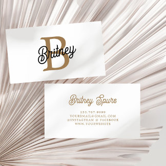 Modern Elegant Monogram Naam Zwart Goud Script Visitekaartje