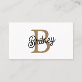 Modern Elegant Monogram Naam Zwart Goud Script Visitekaartje (Voorkant)