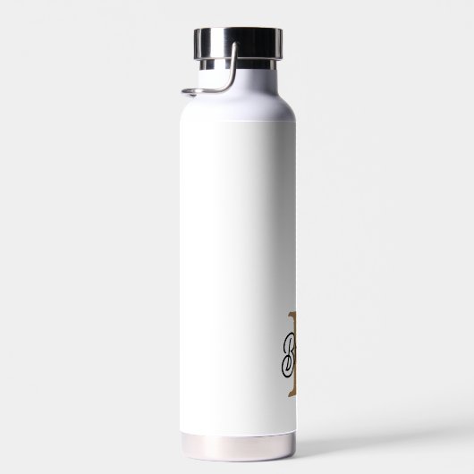 Modern Elegant Monogram Naam Zwart Goud Script Waterfles (Rechts)