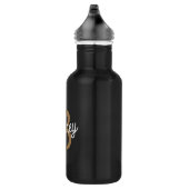 Modern Elegant Monogram Naam Zwart Goud Script Waterfles (Rechts)