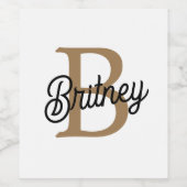 Modern Elegant Monogram Naam Zwart Goud Script Wijn Etiket (Enkel label)