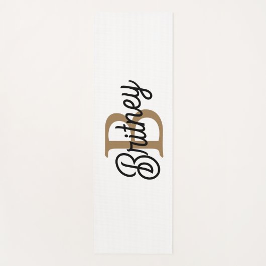 Modern Elegant Monogram Naam Zwart Goud Script Yogamat (Voorkant)