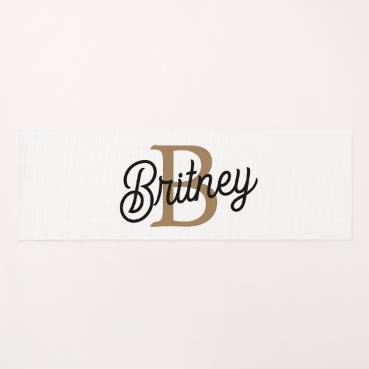 Modern Elegant Monogram Naam Zwart Goud Script Yogamat (Voorkant (horizontaal))
