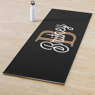 Modern Elegant Monogram Naam Zwart Goud Script Yogamat