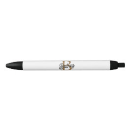 Modern Elegant Monogram Naam Zwart Goud Script Zwarte Inkt Pen