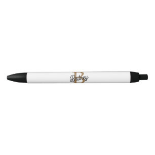 Modern Elegant Monogram Naam Zwart Goud Script Zwarte Inkt Pen