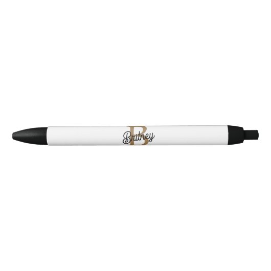 Modern Elegant Monogram Naam Zwart Goud Script Zwarte Inkt Pen (Voorkant)