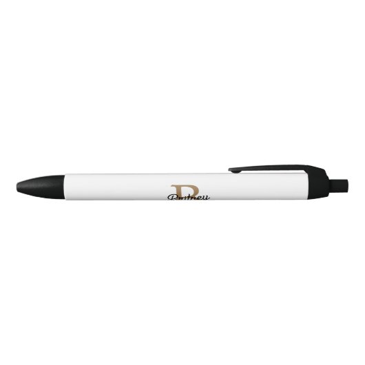 Modern Elegant Monogram Naam Zwart Goud Script Zwarte Inkt Pen (Bovenkant)